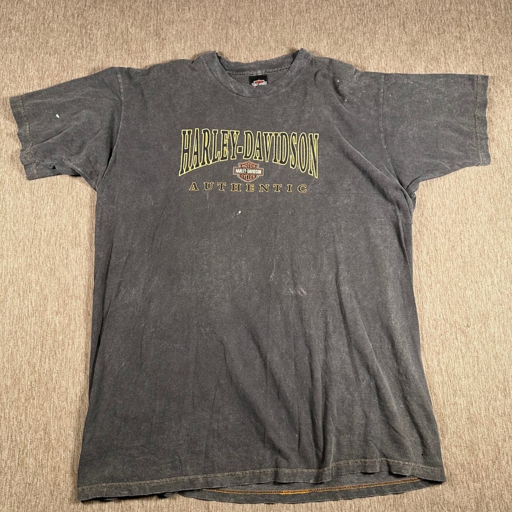 Vintage Harley Davidson Authentic T Shirt XL Faded Black Distressed Graphic Tee